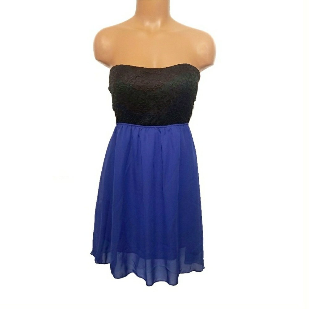 Body Central Blue Chiffon Strapless Lace Dress S